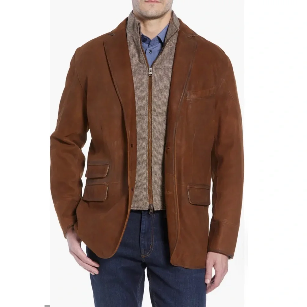 SOLD! FLYNT Distressed Leather Hybrid Coat Jacket Size 42R - Picture 1 of 16